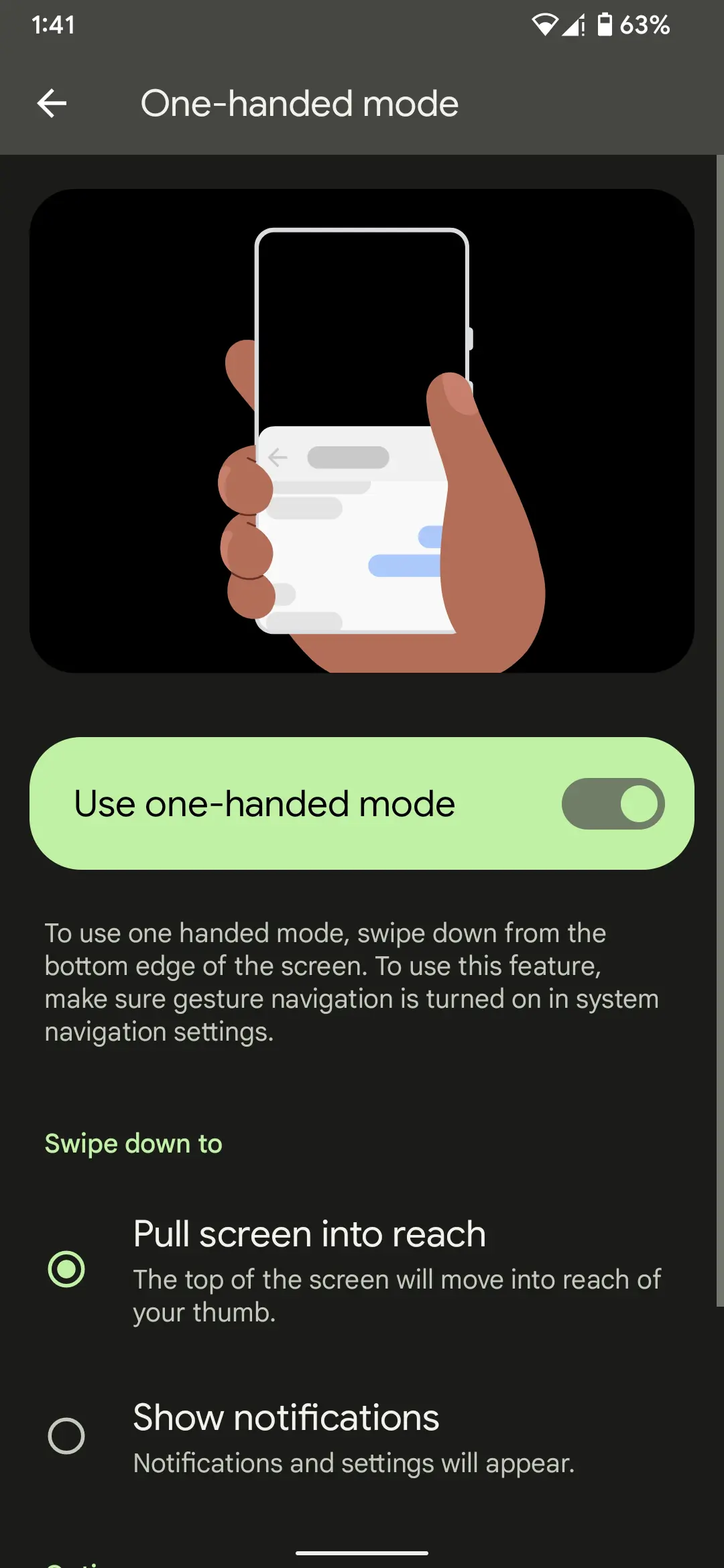 Google One-handed mode