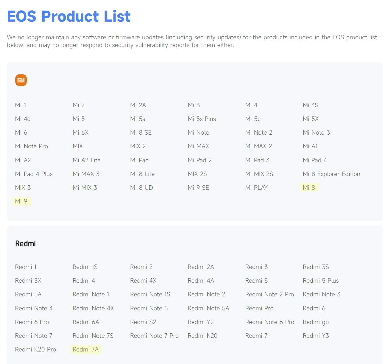 Прекращена поддержка ещё трёх смартфонов Xiaomi и Redmi
