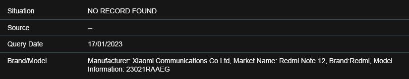 Новый смартфон Redmi Note 12 4G засветился в базе данных IMEI