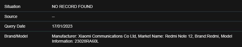 Новый смартфон Redmi Note 12 4G засветился в базе данных IMEI