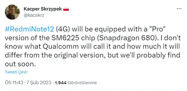 Утечки Redmi Note 12 4G: работает на улучшенном Snapdragon 680